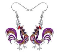 WEVENI Emaille Huhn Hühner Ohrringe Cute Bauernhof Hahn Schmuck für Frauen Mädchen Damen Hühner Geschenk (Lila)