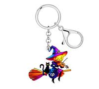 WEVENI Hexe Schlüsselanhänger Zubehör Halloween Kürbis Schwarz Katze Schlüsselbund Acryl Charms Wicked Witchy Geschenke für Frauen Mädchen (Violett)