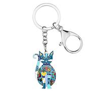 WEVENI Legierung Elegante Katze Schlüsselanhänger Zubehör Kätzchen Schmuck Auto Brieftasche Charms Für Frauen Mädchen (Blau)