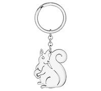WEVENI Niedlicher Eichhörnchen-Schlüsselanhänger, Edelstahl, Eichhörnchen-Schlüsselanhänger, Ringe, Schmuck, Charms für Frauen und Mädchen, Silberfarben B, 44mm x 53mm