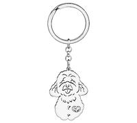 WEVENI Niedlicher Hunde-Schlüsselanhänger, 18 Karat vergoldet, Edelstahl, Schlüsselanhänger, Ring, Zubehör, Charms, Hundeliebhaber, Geschenke für Frauen und Mädchen, Versilberter Pudel, 44mm x 53mm