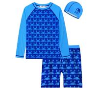 weVSwe Schwimmanzug Kinder Teenager 3 Teiliger Badeanzug mit Badehose Jungen Schwimmshirt Badekappe für Strand Urlaub und Schwimmen Blauer Krabbe 2 Jahre