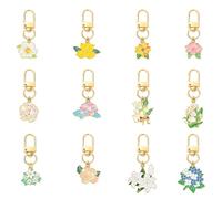 WEWAYSMILE 12 Stück Blumen Schlüsselanhänger Emaille Schlüsselanhänger Party Geschenke Kleine Taschenanhänger Für Handtaschen Geldbörse Zurück Zur Schule Kopfhörerhülle Geschenkbox Dekoration