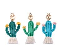 WEWAYSMILE 3 Stück Kaktus-Schlüsselanhänger, Böhmischer Quasten-Schlüsselanhänger, Weben Kaktus Schlüsselanhänger, Für Damen Geldbörse Handtasche Autoschlüssel Ring (Ca 150 * 77mm)