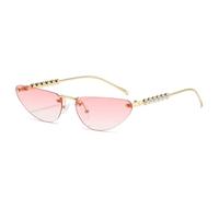 WFFZTZW Diamant-Cat-Eye-Sonnenbrille für Damen und Herren, randlos, luxuriös, Strass, Farbverlauf, UV400 (Gold Pink)