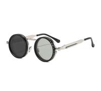 WFFZTZW Retro Runde Punk Herren Outdoor Sport Sonnenbrillen Shades Uv400 Damen Einstellbare Dimmbare Sonnenbrille (Silber-2)