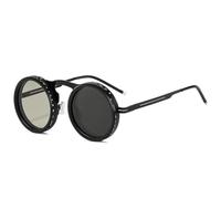 WFFZTZW Retro Runde Punk Herren Outdoor Sport Sonnenbrillen Shades UV400 Damen Verstellbare Dimmbare Sonnenbrille (Schwarz-1)