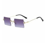 WFFZTZW Trendige, randlose quadratische Sonnenbrille im Metal-Punk-Stil für Damen und Herren - modisch, ideal für Reisen. Mehrfarbige Gläser mit UV-Schutz 400 (Gold-Grau-Verlauf).