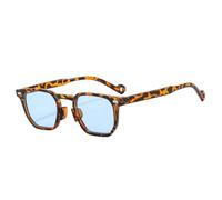 WFFZTZW Vintage Damen-Sonnenbrille mit kleinem quadratischem Rahmen, luxuriös für Herren, Outdoor, mit Nieten verziert, Retro-Klassiker, UV400 (Leopardenblau)