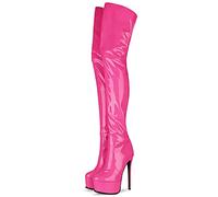 WGFJKI Damen Fetisch Herren Oberschenkelhohe Overknee-Stiefelschuhe aus Stretch-Leder, Größe 34-45