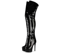 WGFJKI Damen Fetisch Herren Oberschenkelhohe Overknee-Stiefelschuhe aus Stretch-Leder, Größe 34-45
