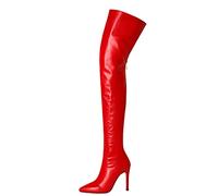 WGFJKI Damen-Stiefel aus rotem Stretch-Leder mit spitzer Zehenpartie, Oberschenkelhoch, Overknee-Stiefel, Fetisch-High-Heels, Stiletto-Absätze, Stiefel, Schuhe, Größe 34-48