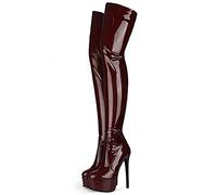 WGFJKI Mode weinrot Overknee-Stiefel Damen High Heels Damen Oberschenkelhohe Stiefel Herbst Winter Stiefel Schuhe Plus Größe 34-45