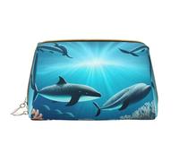 Whales Under the Sea Kosmetiktasche, Große wasserdichte Leder Kosmetiktasche, Tragbare Kulturtasche für Frauen mit Reißverschluss, Reiseutensilien, Weiß, One Size, weiß, Einheitsgröße