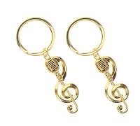 WHAMVOX 2 Stück Schlüsselanhänger aus Metall mit Musiknoten und Mikrofon Anhänger Goldfarbener Musikalischer Schlüsselring für Musikfans Partygeschenke und Taschenaccessoire
