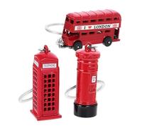 WHAMVOX 3 Stück London Souvenir Schlüsselanhänger mit Doppeldeckerbus Telefonzelle und Briefkasten Schlüsselringen Authentische Britische Designs für Reisende und Sammler Roter Londoner