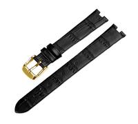 WHARGTSL Echtes Leder Armband Fit for Rado Kristall R2285415 Männlich Weiblich Kerbe Schmetterling Schnalle Armband Zubehör 14 18mm(Black-Golden-1,18x6mm)