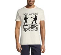 When Words Fail Music Speaks Guitar Musical Notes Crew Neck Cotton Men's T-Shirt Natural, natur, L