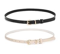 WHIPPY 2er-Pack dünner Damen Ledergürtel schmaler Taillengürtel schmal Gürtel mit goldener Kreisschnalle für Kleid Hose Jeans，schwarz/beige，90cm