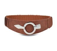 WHIPPY Breit Elastischer Taillengürtel Damen Hüftgürtel Vintage Stretchgürtel mit silberner Ring-Schließe,Braun,85cm