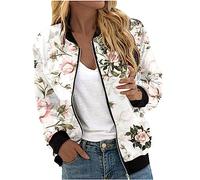 White Deals On Prime Today Leichte Bomberjacke für Damen, Varsity-Jacken, kurze Shackets, Sweatjacke, College-Jacken mit Taschen, lockere Passform, einfarbig, lässig, Baseballmantel, Outwear