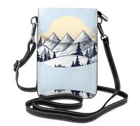 White Snowy Mountains Patterned Leather Crossbody Bag Flap Phone Case Suitable for travel, hiking, camping or everyday use.