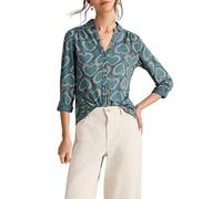 White Stuff Annie Jersey-Hemd - Normale Passform aus Baumwolljersey mit Knopfverschluss - Blau Druck - Größe 44