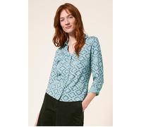 White Stuff Annie Jersey Shirt Teal Printed Größe: 22 | Business hemden Outlet | Damen | Cyan