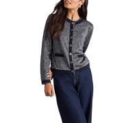 White Stuff Charlotte Glitzer-Strickjacke - Rundhalsausschnitt, Normale Passform aus Baumwollstrick - Dunkelblau - Größe 44