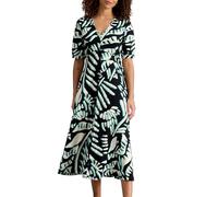 White Stuff Damen-Jerseykleid Megan - Vielseitiges Langarmkleid für Tag und Abend aus Baumwoll-Modal-Mischgewebe - Schwarz/Gelb/Gelb - Größe 42R