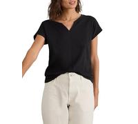 White Stuff Damen-T-Shirt Nelly mit Kerbausschnitt, Kurzarm - Lässiges Basic - Reines Schwarz - Größe 42R