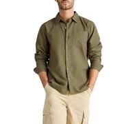 White Stuff Herren Ely Linen-Cotton Long Sleeve Shirt - Langarm, Mit Knopfleiste - Khaki GRN - Größe XL
