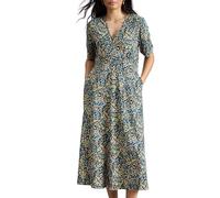 White Stuff Megan Jerseykleid - Langärmliges V-Ausschnittkleid für Komfort und Stil - Marineblau/Mehrfarbig - Größe 38R
