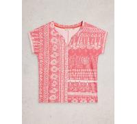 White Stuff NELLY NOTCH NECK TEE 444309 in CORAL_PR, Size 10 360535 444309-CORAL_PR-10 5063390714204 White Stuff 10
