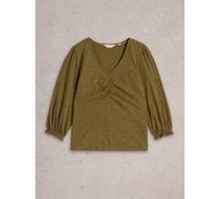 White Stuff SPARKLE RUCHED FRONT TOP in KHAKI_GRN WS442119 356006 WS442119-KHAKI_GRN-10 5063390280167 White Stuff 10-S/M