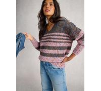 White Stuff TEXTURED STRIPE V NECK JUMPER 444680 in GREY_MLT, Size 10 361742 444680-GREY_MLT-10 5063390853569 White Stuff 10