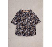 White Stuff WEAVER NOTCH NECK TEE 444322 in NAVY_PR, Size 10 360564 444322-NAVY_PR-10 5063390688314 White Stuff 10