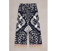 White Stuff Womens Farah Wide Leg Trouser in NAVY_MULTI Art WS443444 358684 443444-NAVY_MULTI-10 5063390637176 White Stuff 10