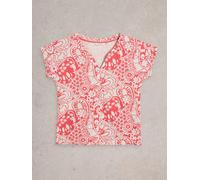 White Stuff Womens NELLY NOTCH NECK TEE in CORAL_MLT Art WS443000 358480 443000-CORAL_MLT-10 5063390553407 White Stuff 10