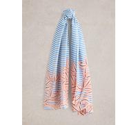 White Stuff Womens Suki Linear Leaf Print Scarf in BLUE_MLT Art WS443578 358384 443578-BLUE_MLT-ONE_SIZE 5063390635882 White Stuff ONE_SIZE