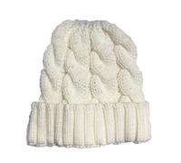 (White)Winter Ladies Hat Knitted Thick Solid Color Elastic Anti-slip Warm Cold-proof Ear Protection Cutout Ponytail Hole Soft Twist Texture Beanie