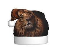 WHJHBD The Lion's Gaze Bedruckte Weihnachtsmützen für Herren und Damen, Plüsch, für Erwachsene, Neujahrsfeiertag, Party-Kappen