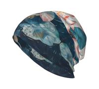 WHJSSF Koi Plays Lotus-Muster Strickmütze für Erwachsene, weiche, bequeme Stretch-Mütze für Damen und Herren, Schwarz