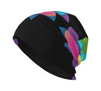 WHJSSF Strickmütze für Erwachsene mit Farbverlauf, Blumen-Illustrationsmuster, weich, bequem, Stretch-Mütze für Damen und Herren, Schwarz