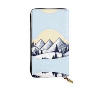 WHJWXC Leder Geldbörse 19,0 x 10,5 cm - Stilvolle und langlebige Geldbörse für Damen mit mehreren Fächern und Reißverschluss-Design Weiß Snowy Mountains Print, Schwarz, Einheitsgröße, Schwarz ,