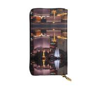 WHJWXC Leder Geldbörse 19,0 x 10,5 cm - Stilvolle und langlebige Geldbörse für Damen mit mehreren Fächern und Reißverschluss-Design Las Vegas Night City Druck, Schwarz, Einheitsgröße, Schwarz ,