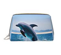 WHJYCC Jumping Up Delphins Kosmetiktasche, Große wasserdichte Leder Kosmetiktasche, Tragbare Kulturtasche für Frauen mit Reißverschluss, Reiseutensilien, Weiß, Einheitsgröße, weiß, Einheitsgröße
