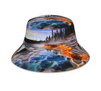 WHJYYXDE Yellowstone National Park Prints Aldult Reflektierender Fischerhut, doppelseitig bedruckt, Fischerhut für Damen und Herren, Schwarz, Schwarz, Einheitsgröße