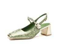 WHLL Blockabsatz Schuhe Damen, Damen Pumps Elegant Retro-Sandalen Mit Quadratspitze Perlendekoration, Pumps Damen Mit Chinesischem Muster Für Alltag Freizeit,Grün,37 EU