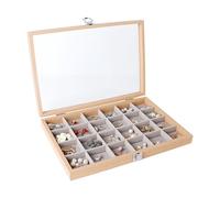 Whltzf Praktischer Schmuckkasten aus Holz, stabile Holz-Schmuckaufbewahrung, Vitrine für Ohrringe und Ringe, Sammlung, Glasdeckel, Schmuckdisplay